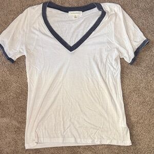 Treasure & Bond White V-Neck Tee with Navy Trim
